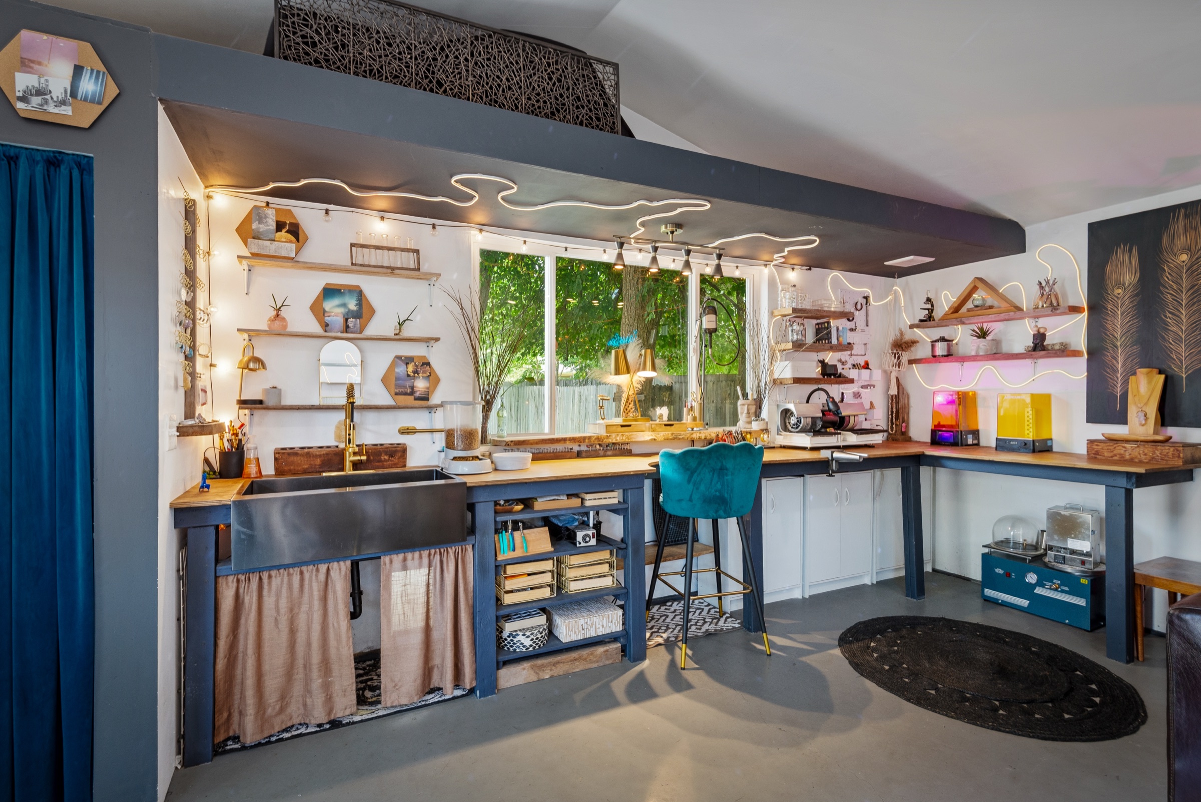Studio work area and glass garage door