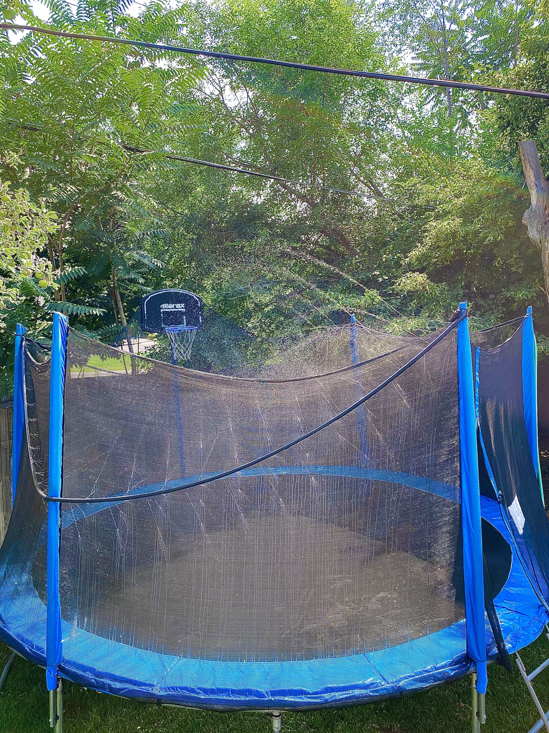 Outdoor living detail with trampoline and play area