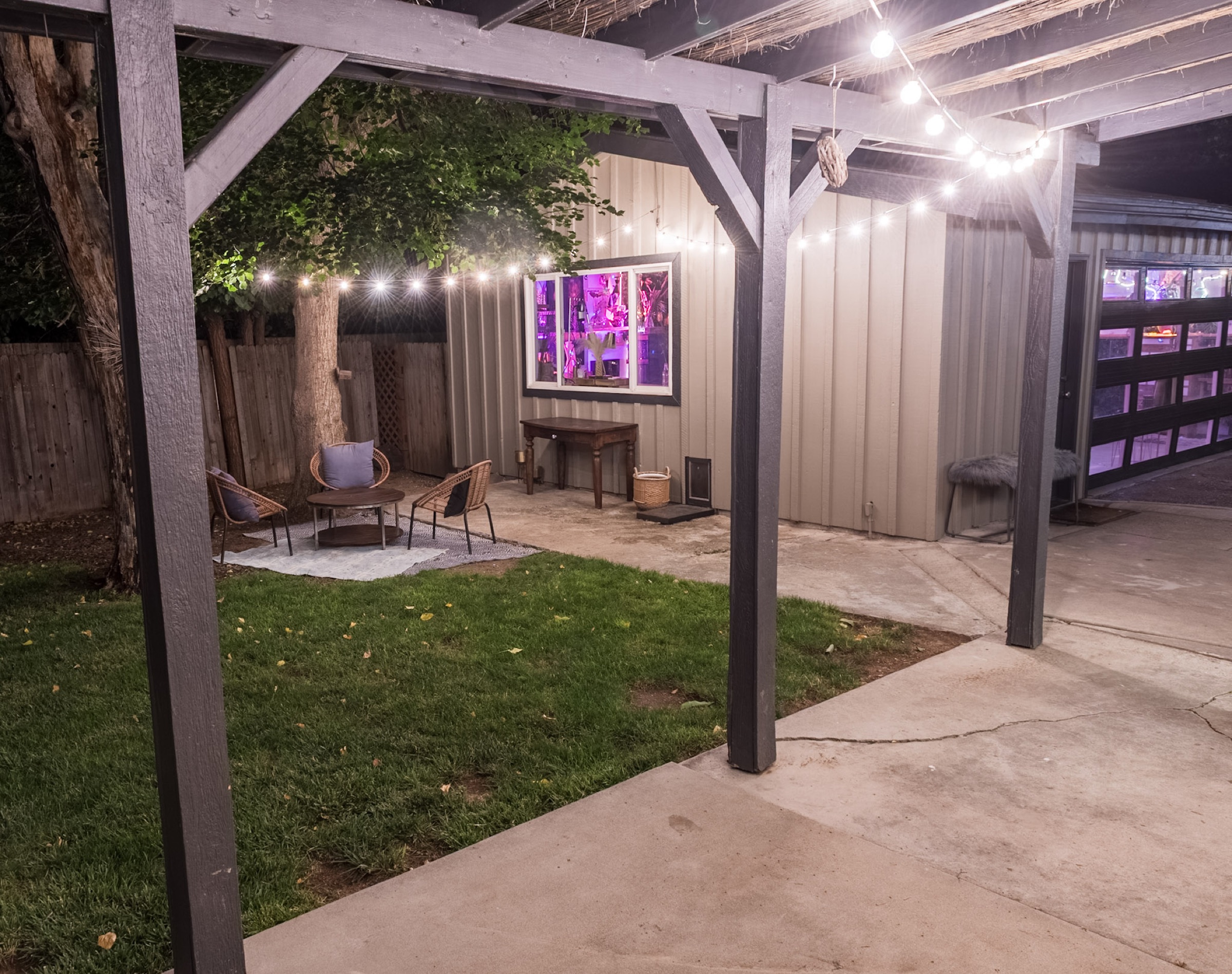 Warm evening interior and outdoor connection